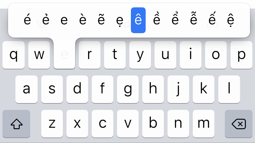 an example of the Vietnamese diacritic menu on iOS