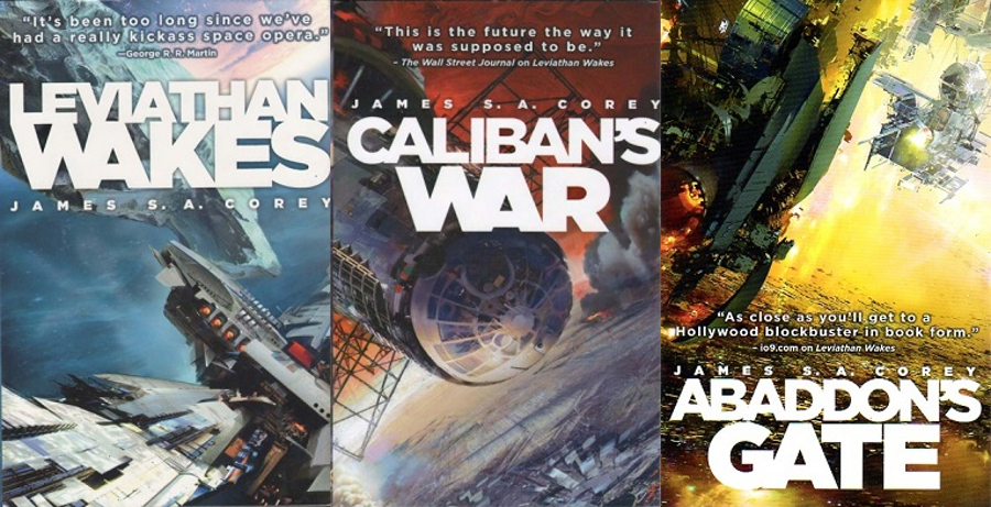 Covers of the first three Expanse novels